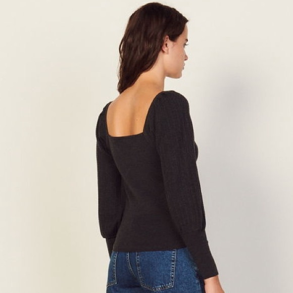 Sandro Paris Sweetheart Neck Wool Blend Cropped Knit Top Gray Medium - Picture 6 of 13